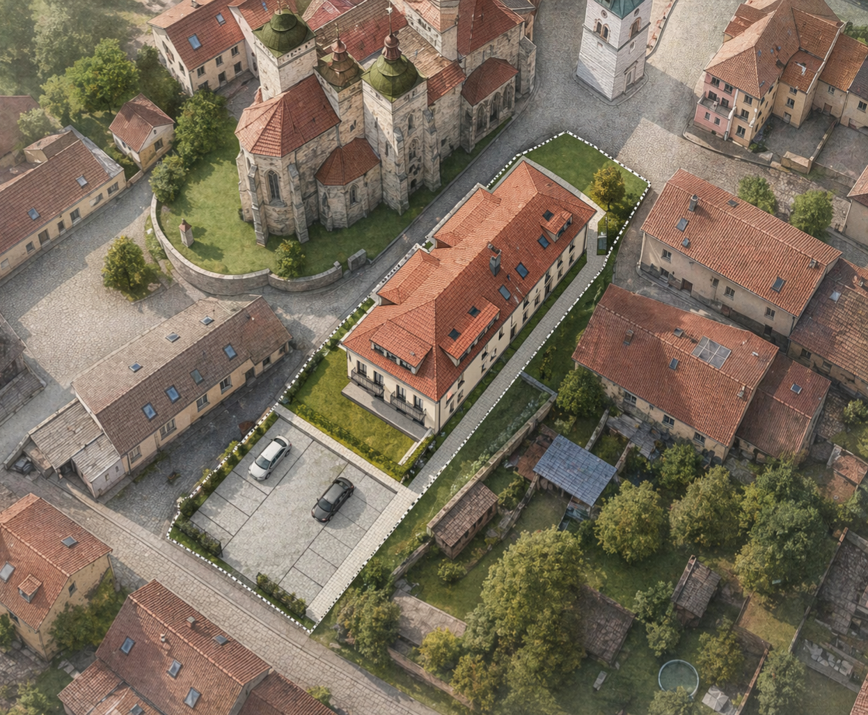 Letecká vizualizace – poloha v centru Kouřimi